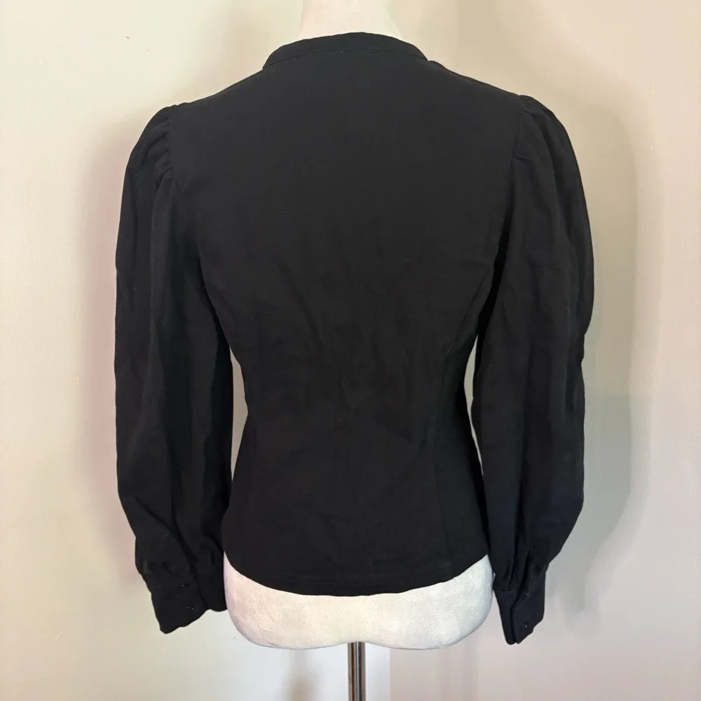 Tuckernuck Hyacinth House Black Denim Zip Anderson Blouse Puff Sleeve Sz Small S